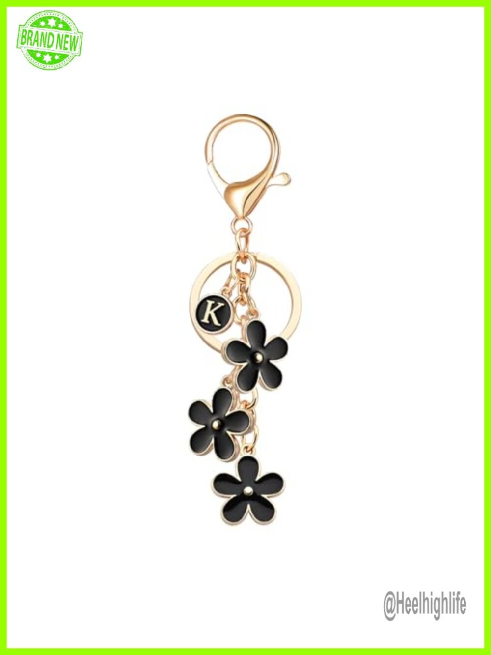Initial Letter Keychain Bag Charm Floral Zinc Alloy Keyring Purse Accessory